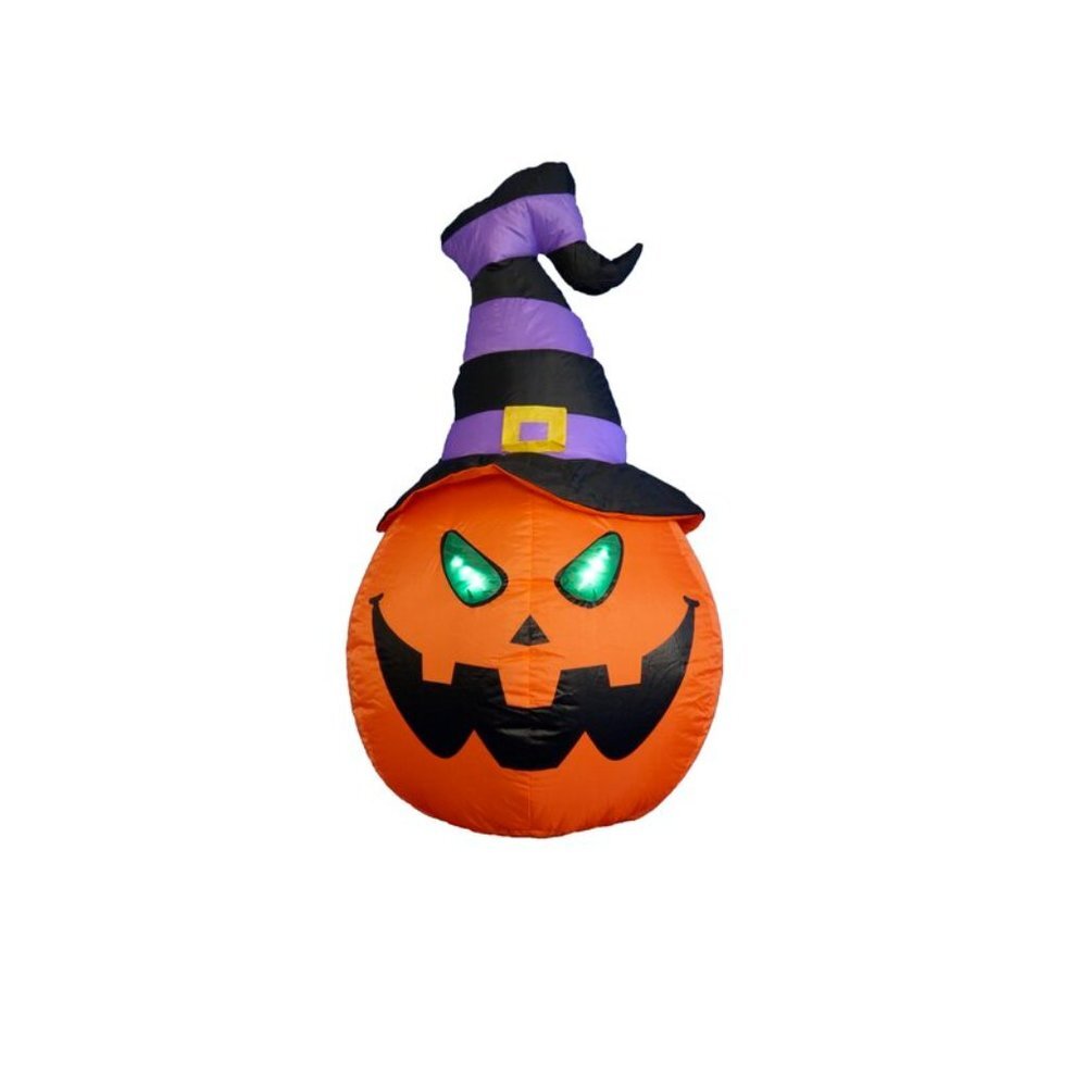 4 Season NIB Orange Halloween Pumpkinw/Witch Hat, Inflatable, 4' High